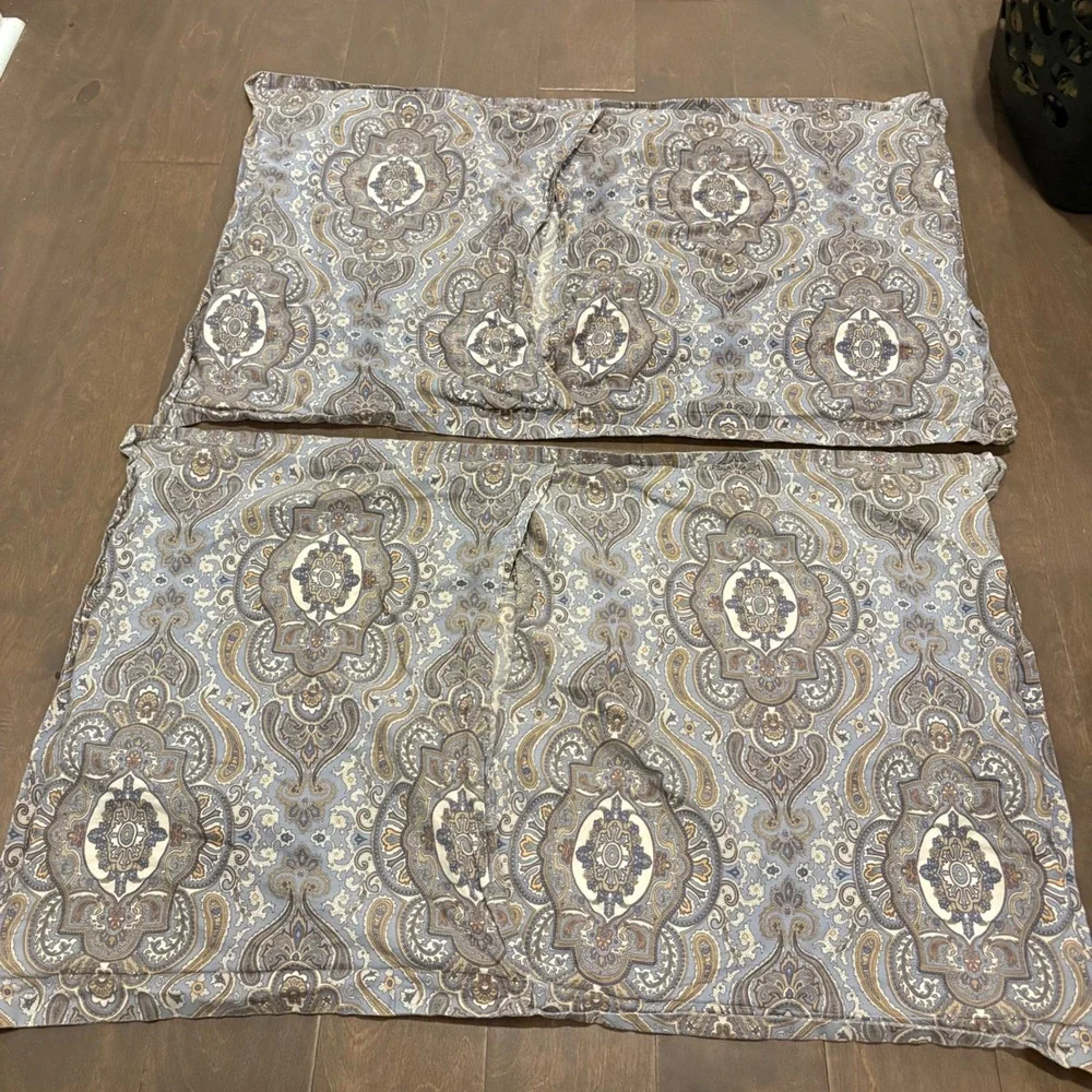 Vtg Ralph Lauren Colchester Paisley Blue King Pillow Shams Medallion Set of 2